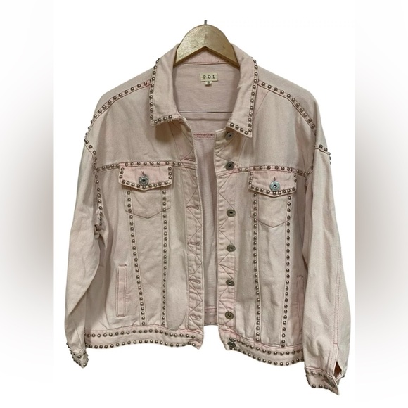 Light Pink Studded Denim Jacket - Picture 2 of 7